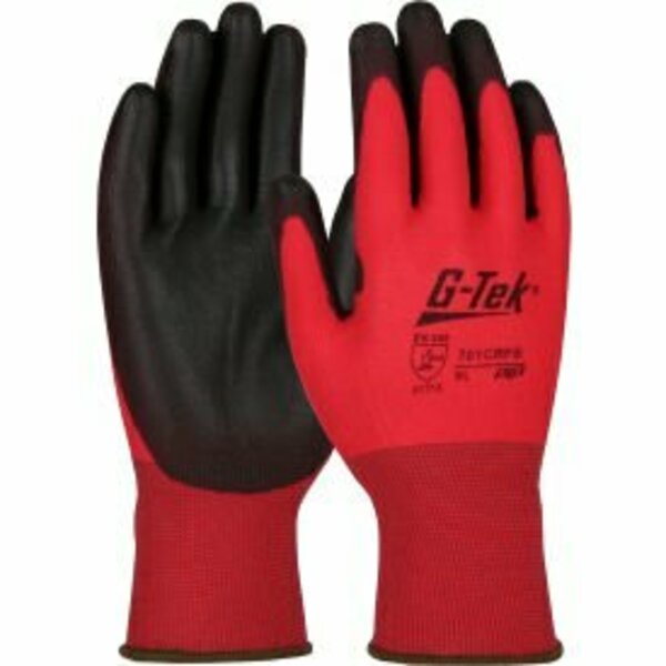 Pip Zone Defense&#153; Red Nylon Shell Coated Gloves, Black Poly Palm Coat, Large 701CRPB/L